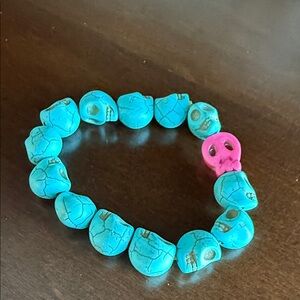 4/$20 Turquoise and Pink Skull Bead Bracelet